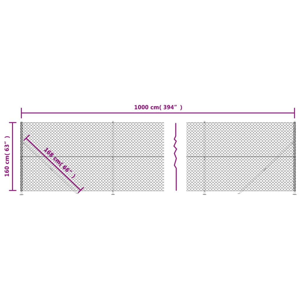 Maschendrahtzaun mit anthrazitfarbenem Flansch 1,6x10 m