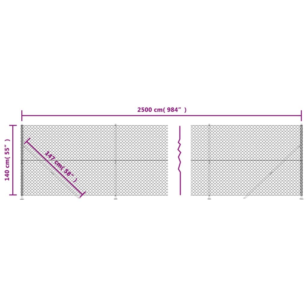 Maschendrahtzaun mit anthrazitfarbenem Flansch 1,4x25 m