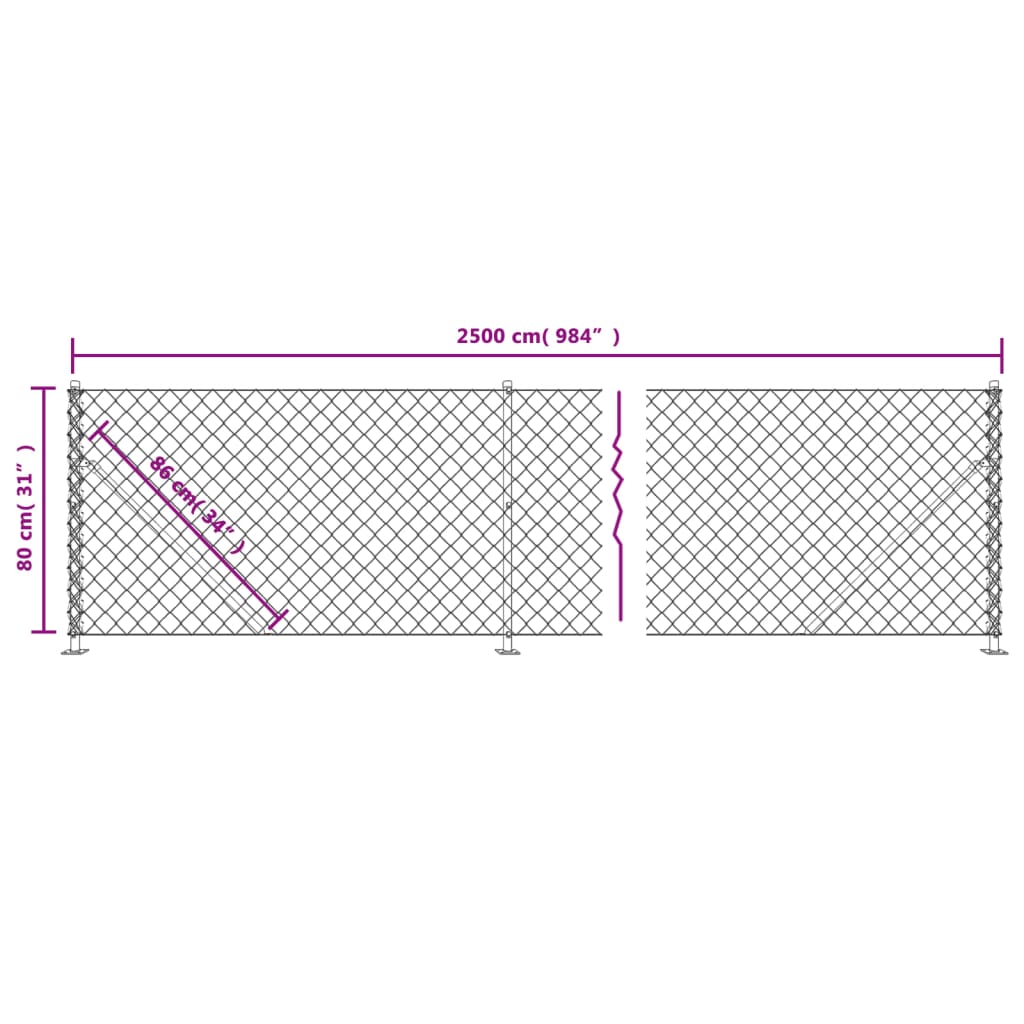 Maschendrahtzaun mit silbernem Flansch 0,8x25 m