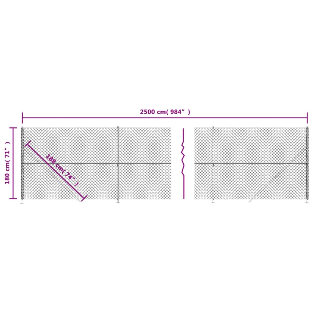 Maschendrahtzaun mit silbernem Flansch 1,8x25 m