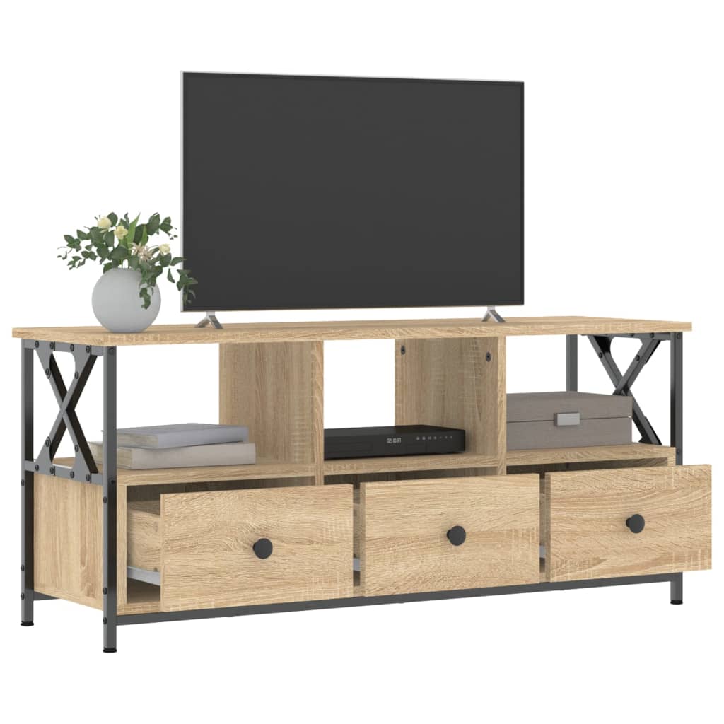 Meuble TV chêne sonoma 102x33x45 cm bois d'ingénierie et fer