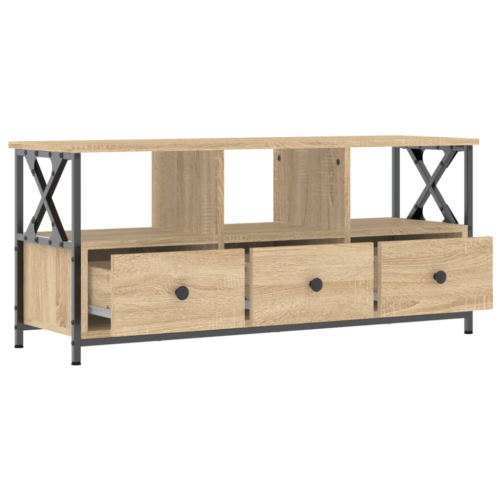 Meuble TV chêne sonoma 102x33x45 cm bois d'ingénierie et fer