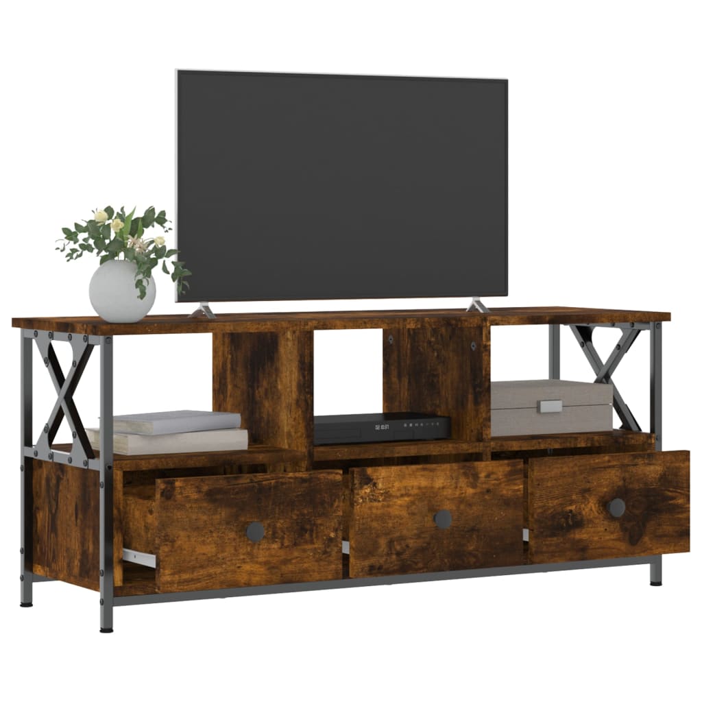 Meuble TV chêne fumé 102x33x45 cm bois d'ingénierie et fer