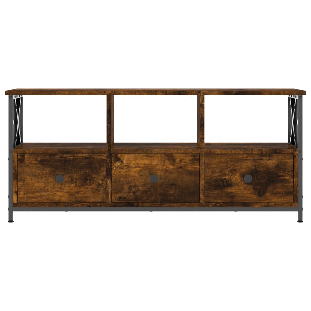 Meuble TV chêne fumé 102x33x45 cm bois d'ingénierie et fer