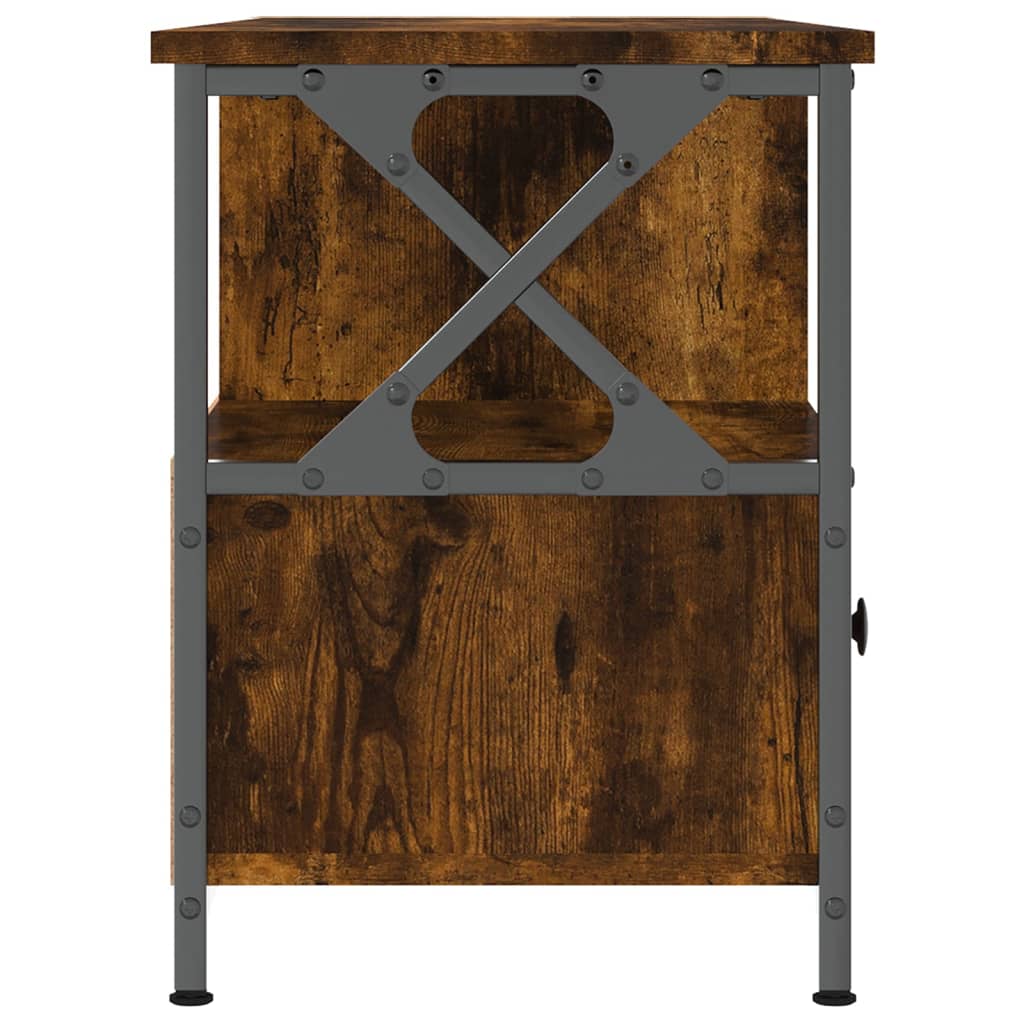 Meuble TV chêne fumé 102x33x45 cm bois d'ingénierie et fer