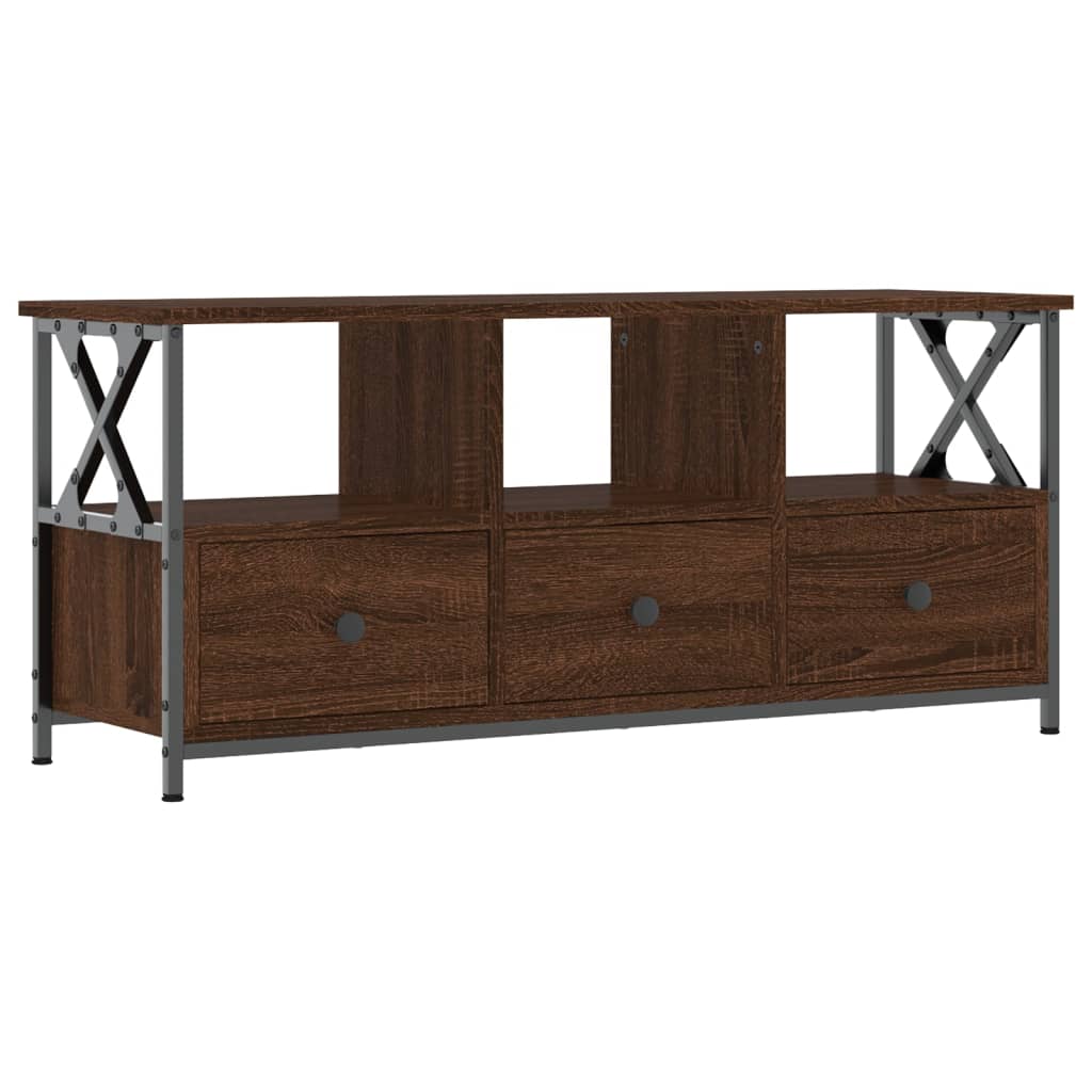 Meuble TV chêne marron 102x33x45 cm bois d'ingénierie et fer