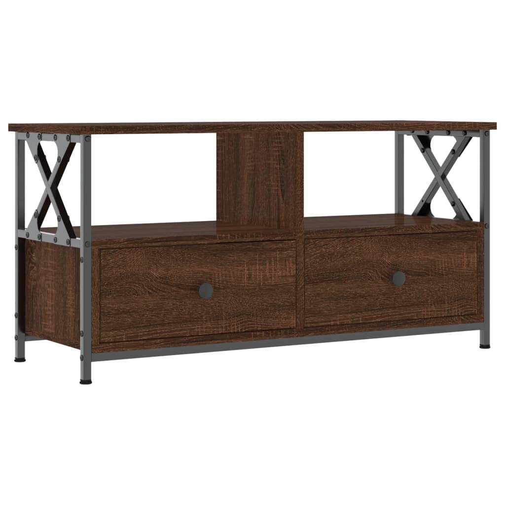 Meuble TV chêne marron 90x33x45 cm bois d'ingénierie et fer