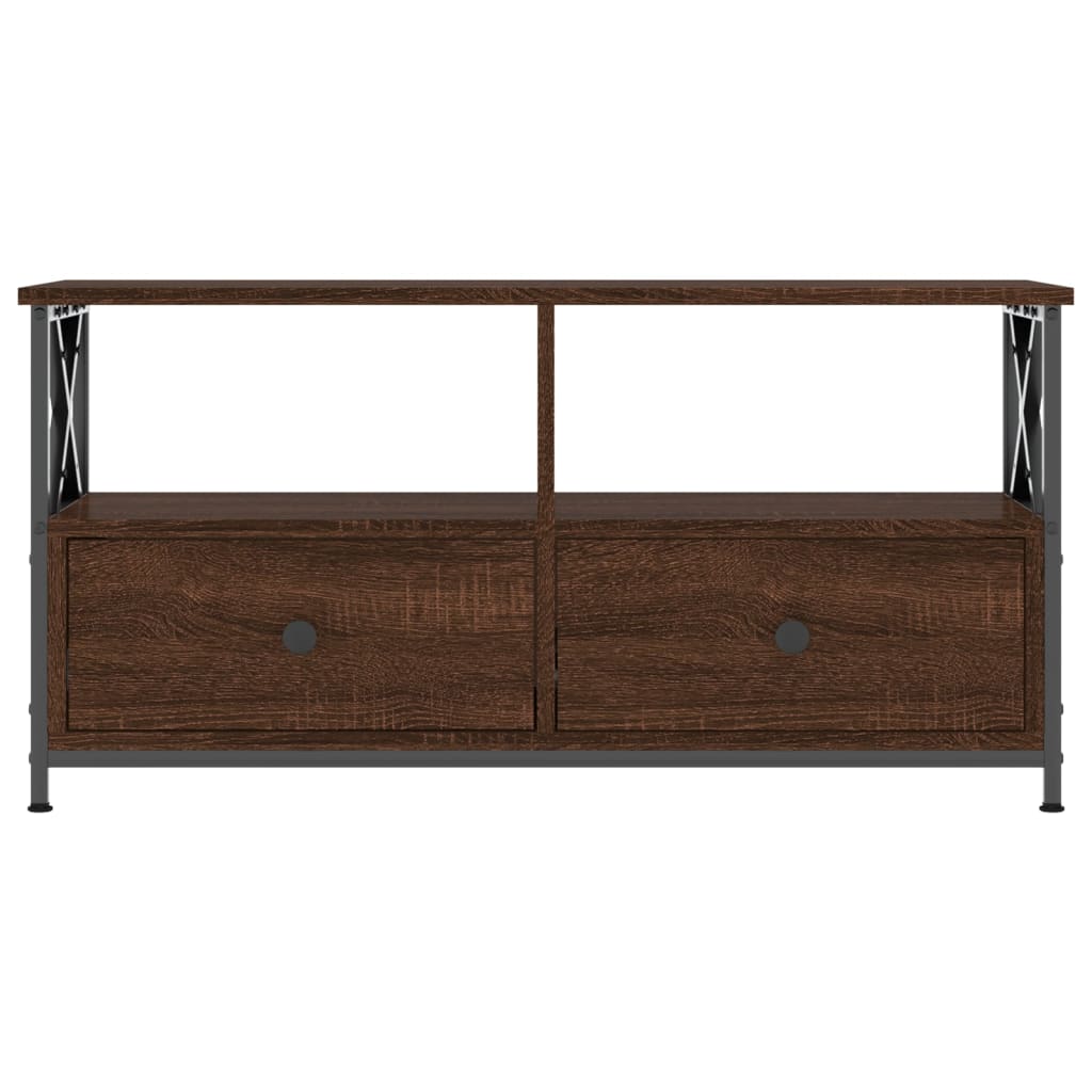 Meuble TV chêne marron 90x33x45 cm bois d'ingénierie et fer