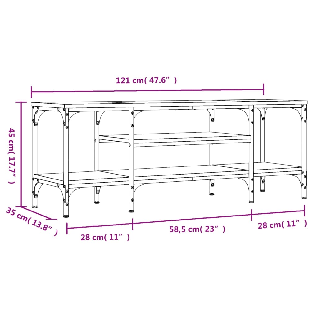 Meuble TV chêne sonoma 121x35x45 cm bois d'ingénierie et fer