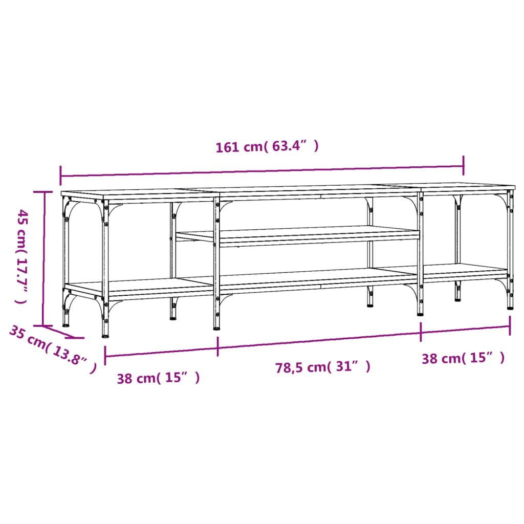 Meuble TV sonoma gris 161x35x45 cm bois d'ingénierie et fer