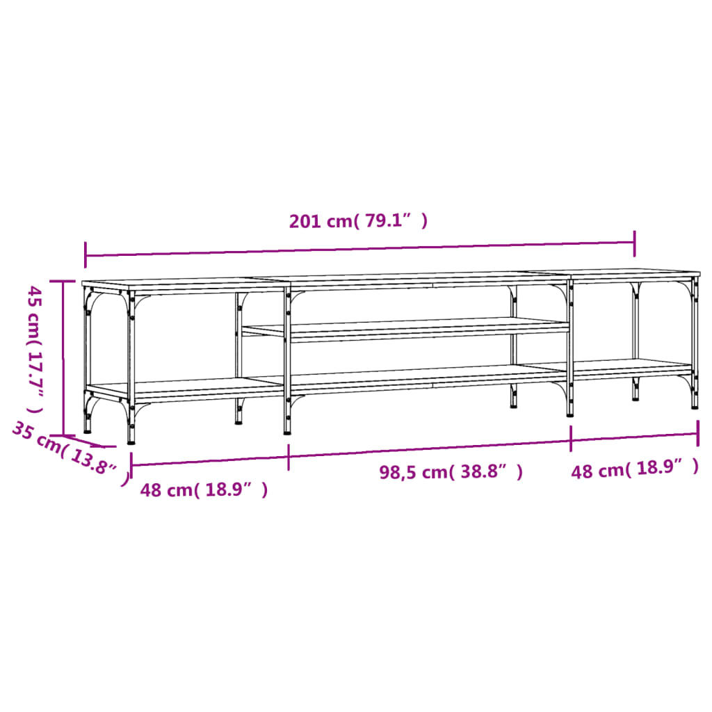 Meuble TV chêne sonoma 201x35x45 cm bois d'ingénierie et fer