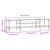 Meuble TV chêne sonoma 201x35x45 cm bois d'ingénierie et fer