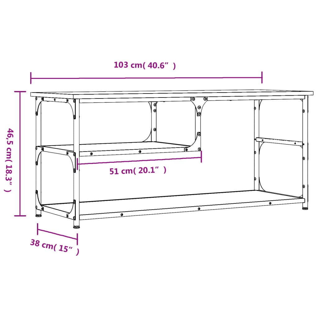 Meuble TV chêne fumé 103x38x46,5 cm bois d'ingénierie et acier