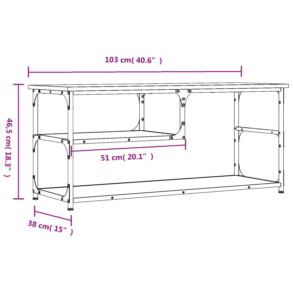 Meuble TV sonoma gris 103x38x46,5 cm bois d'ingénierie et acier