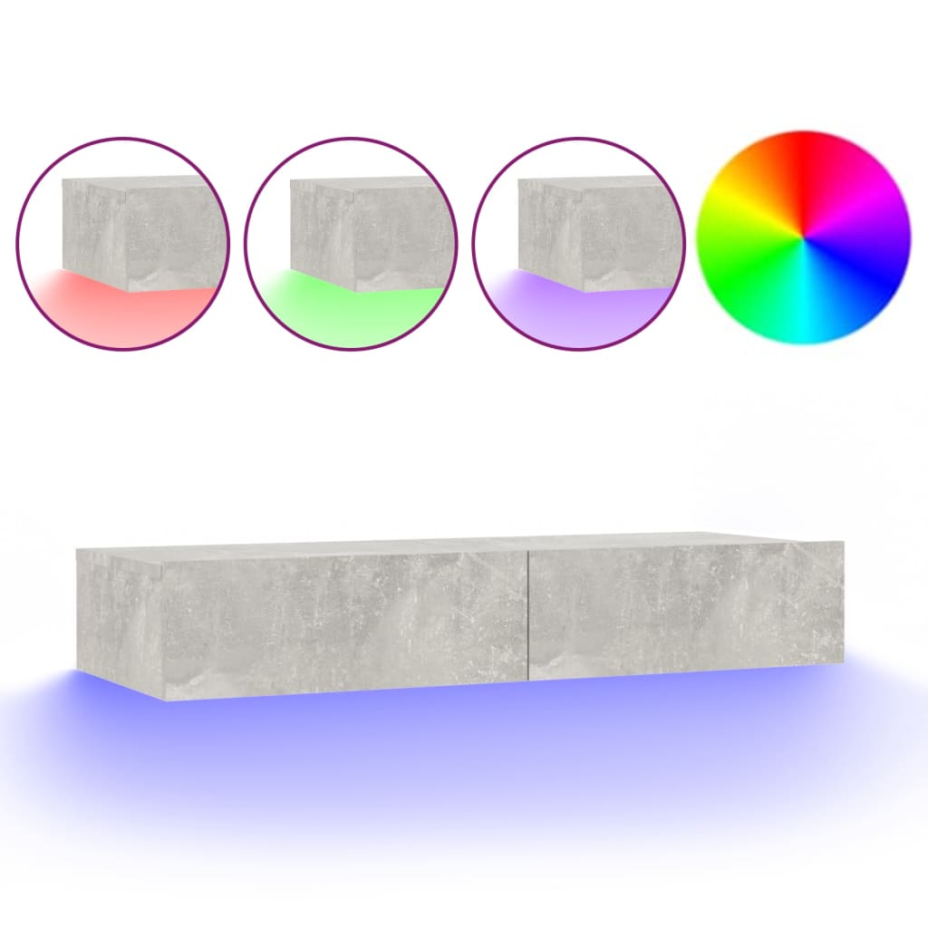 Meuble TV avec lumières LED Gris béton 90x35x15,5 cm