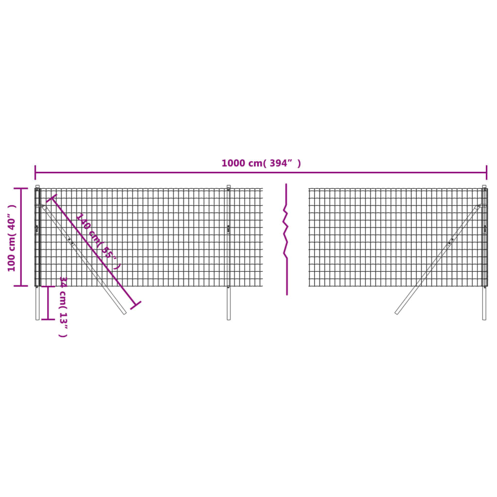 Grüner Maschendrahtzaun 1x10 m aus verzinktem Stahl