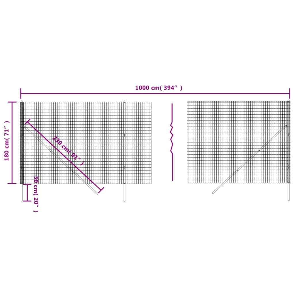 Grüner Maschendrahtzaun 1,8x10 m aus verzinktem Stahl