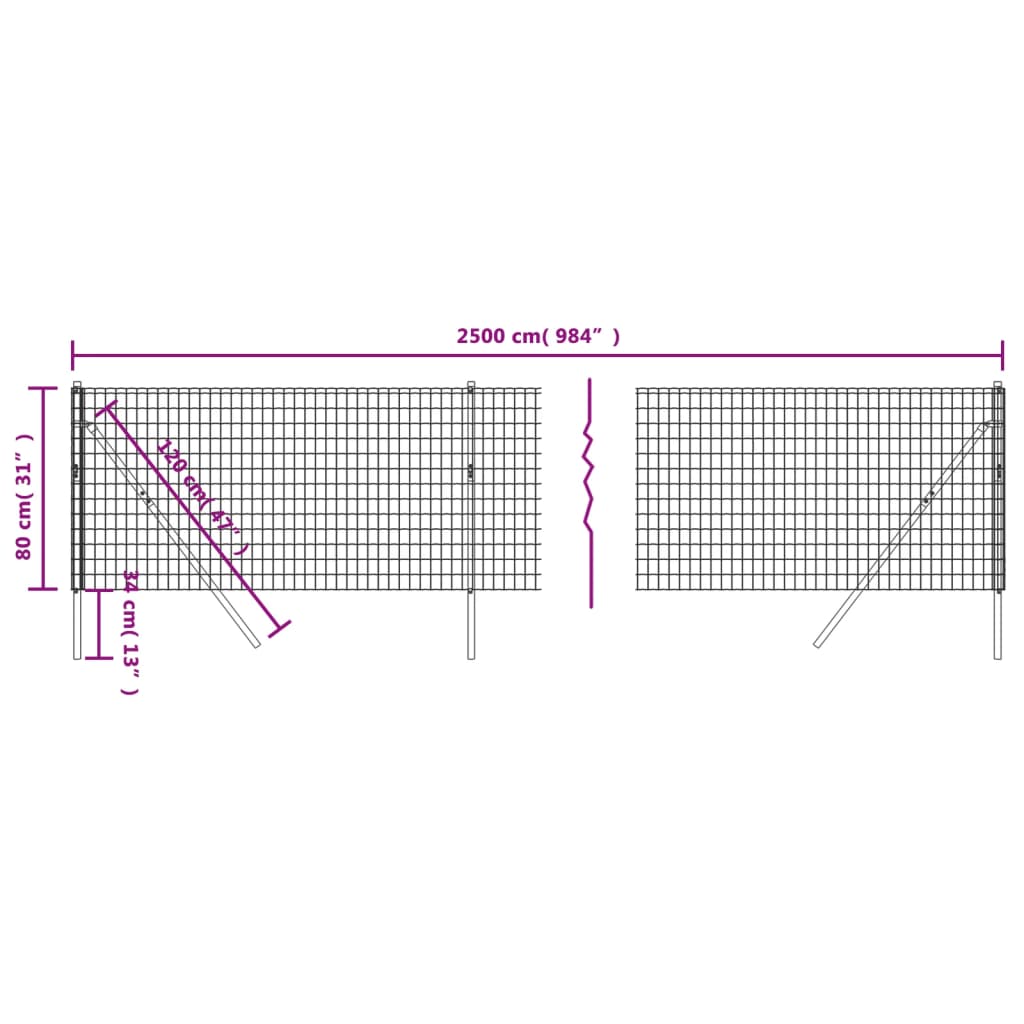 Grüner Maschendrahtzaun 0,8x25 m aus verzinktem Stahl