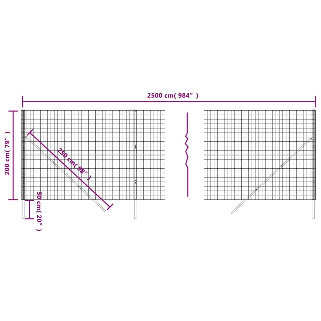 Green wire mesh fence 2x25 m galvanized steel