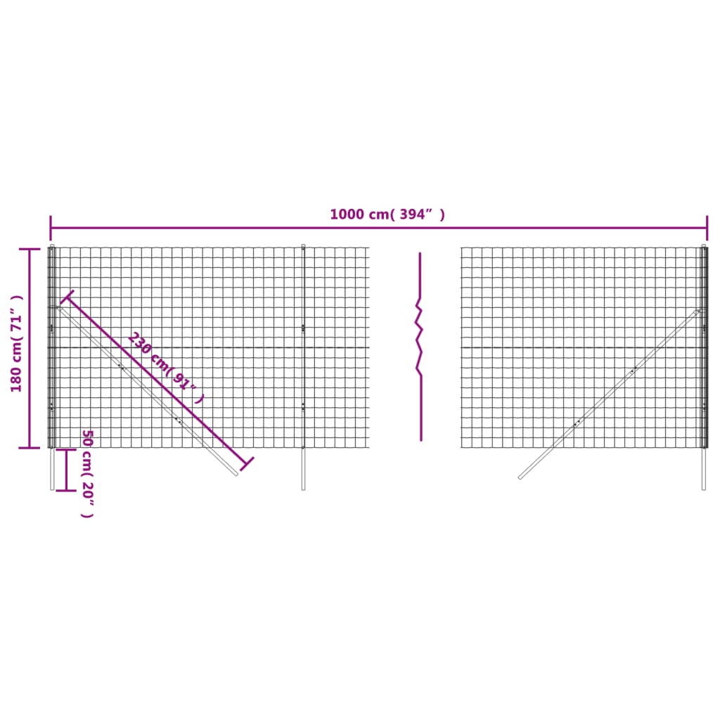 Grüner Maschendrahtzaun 1,8x10 m aus verzinktem Stahl