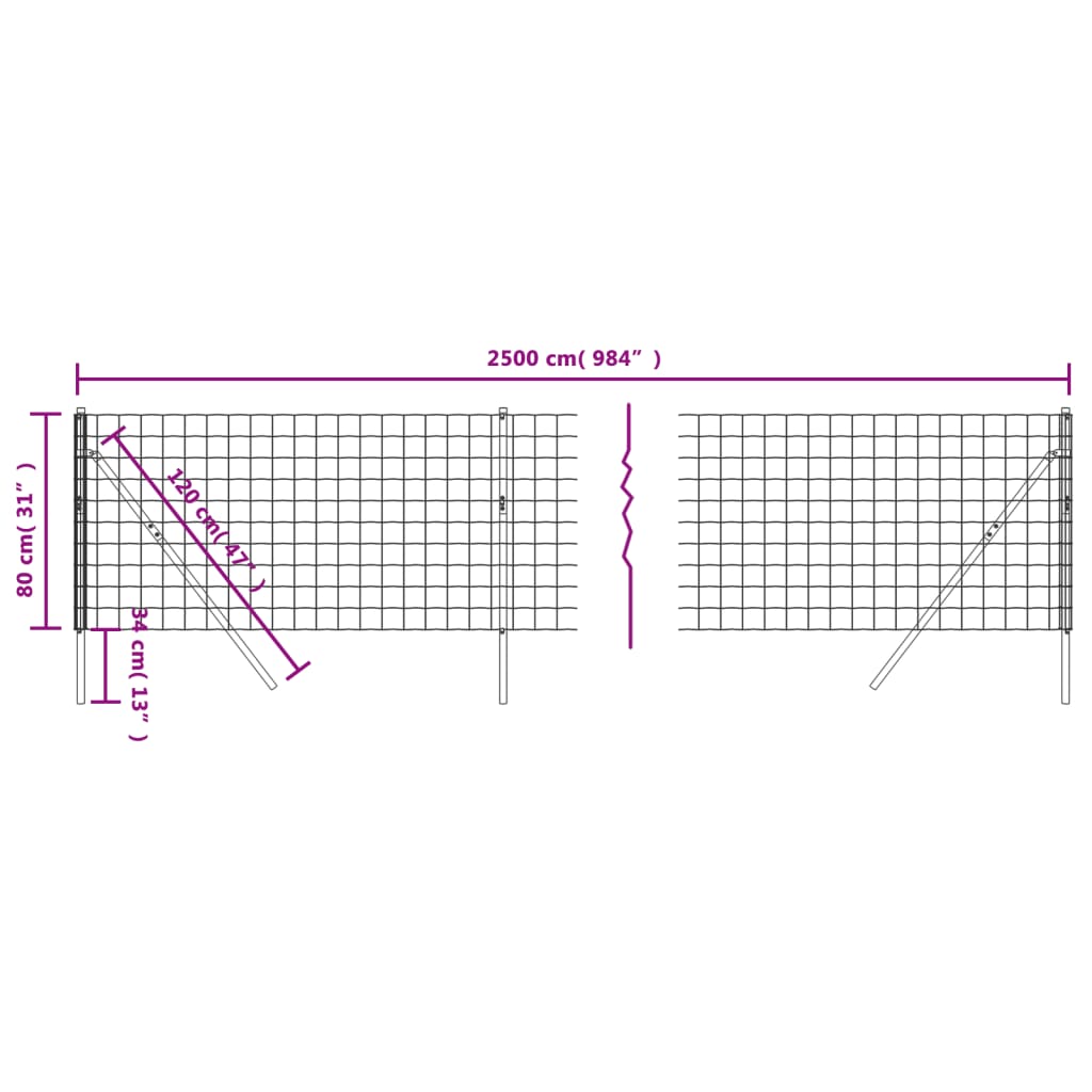 Green wire mesh fence 0.8x25 m galvanized steel