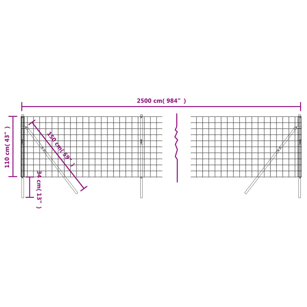 Grüner Maschendrahtzaun 1,1x25 m aus verzinktem Stahl