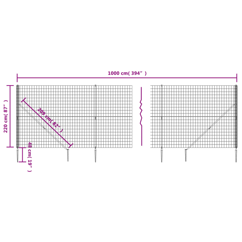 Wire mesh fence and green anchor stake 2.2x10m