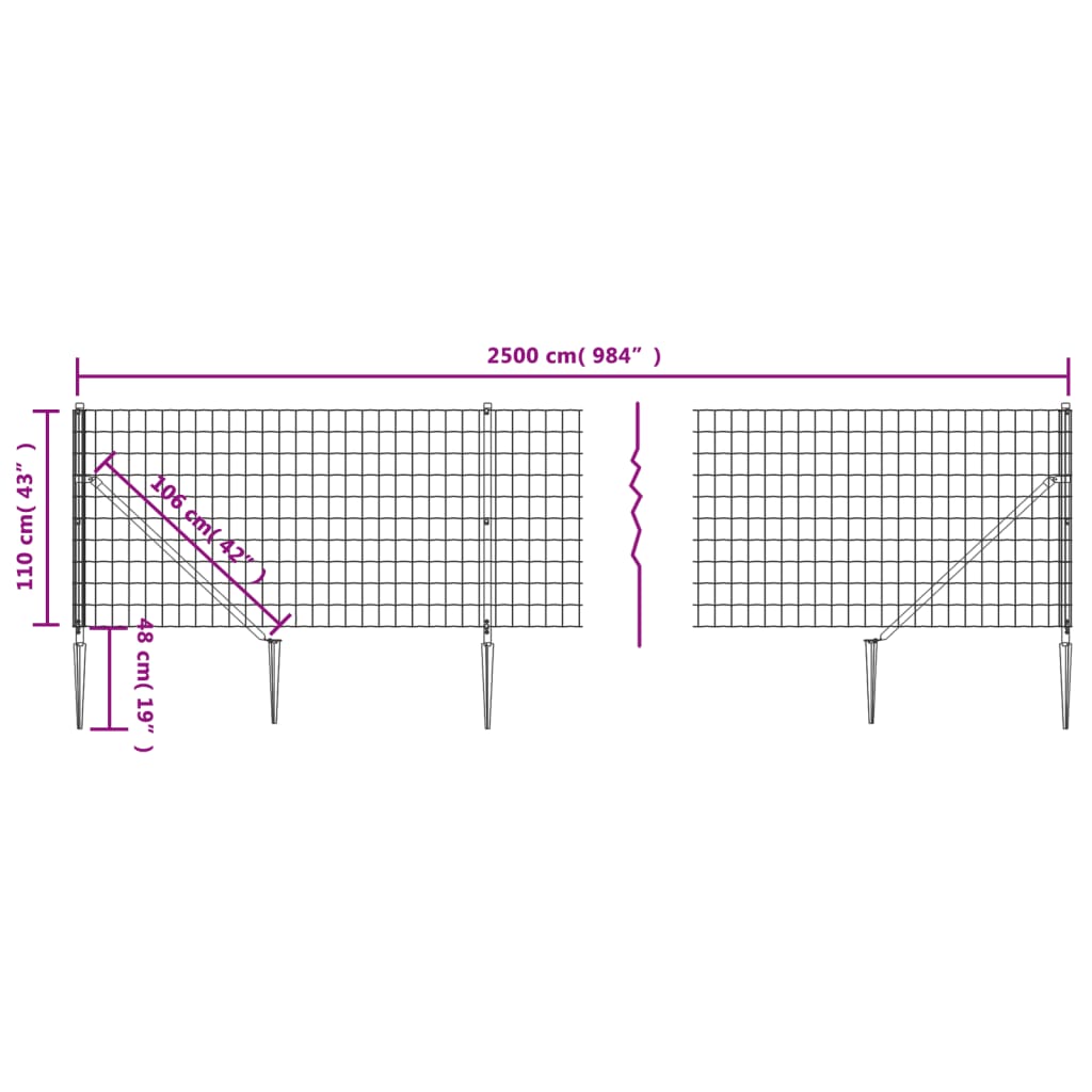 Metallgitterzaun und grüner Ankerpfosten 1,1x25m