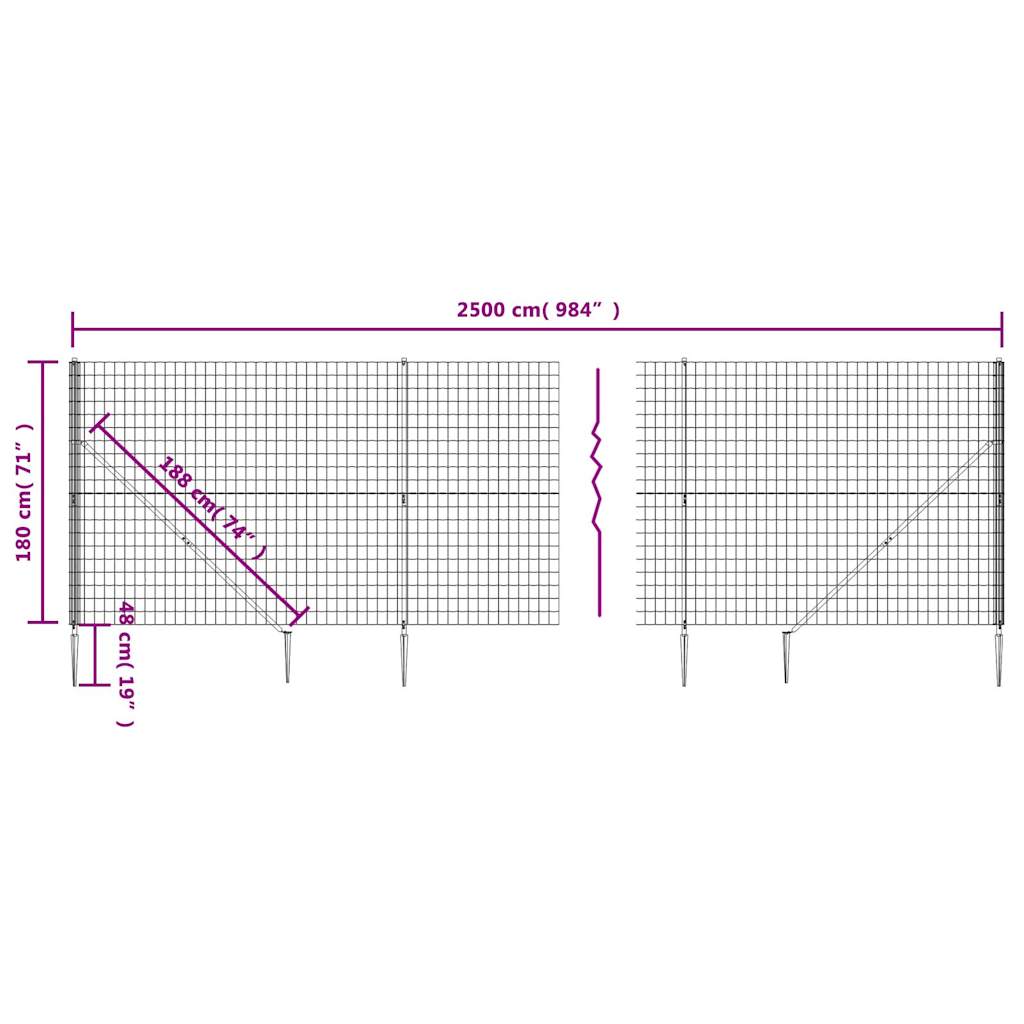 Wire mesh fence and green anchor stake 1.8x25m