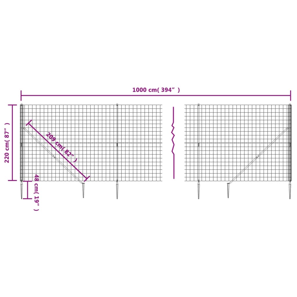 Metallgitterzaun und grüner Ankerpfosten 2,2x10m