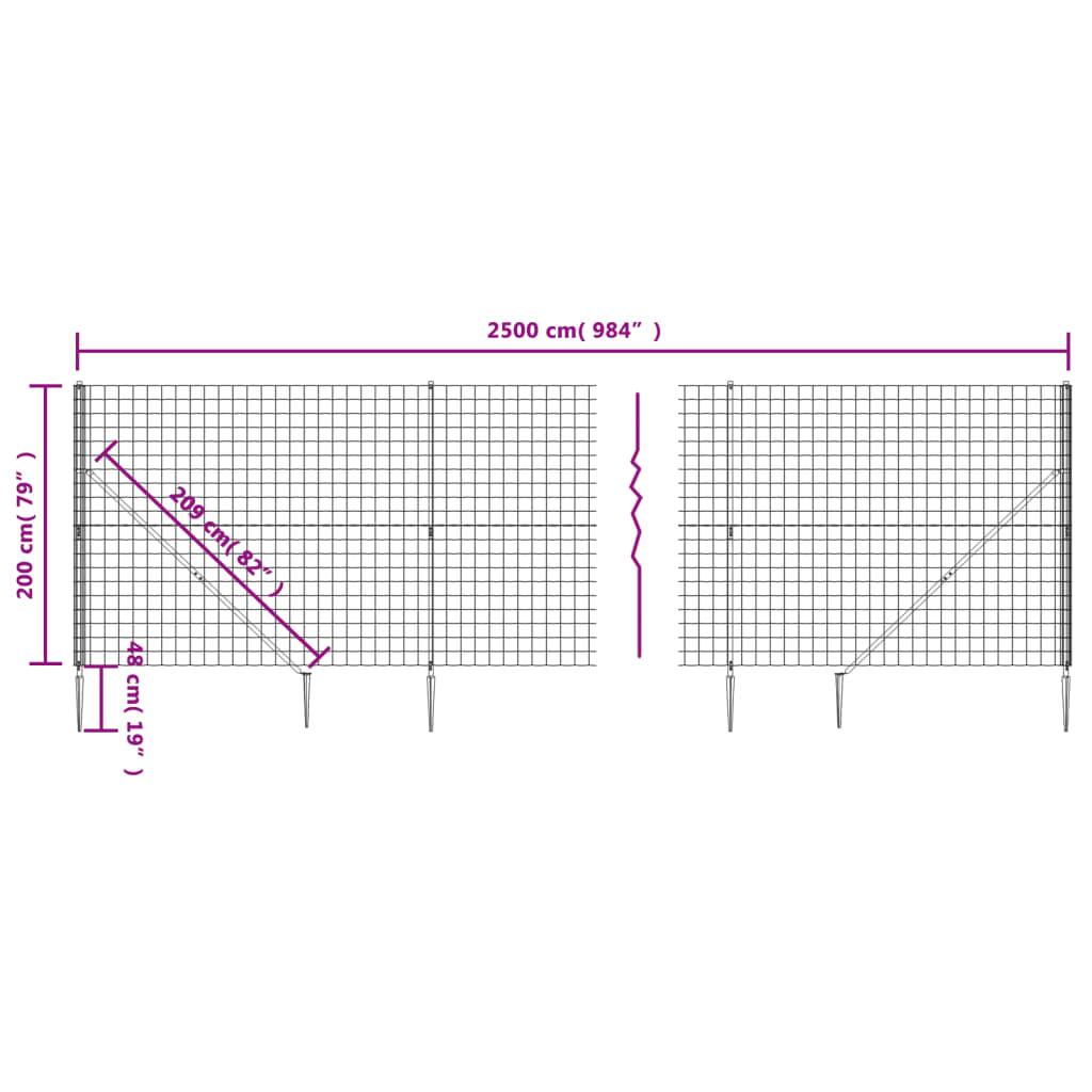 Clôture en treillis métallique et piquet d'ancrage vert 2x25 m