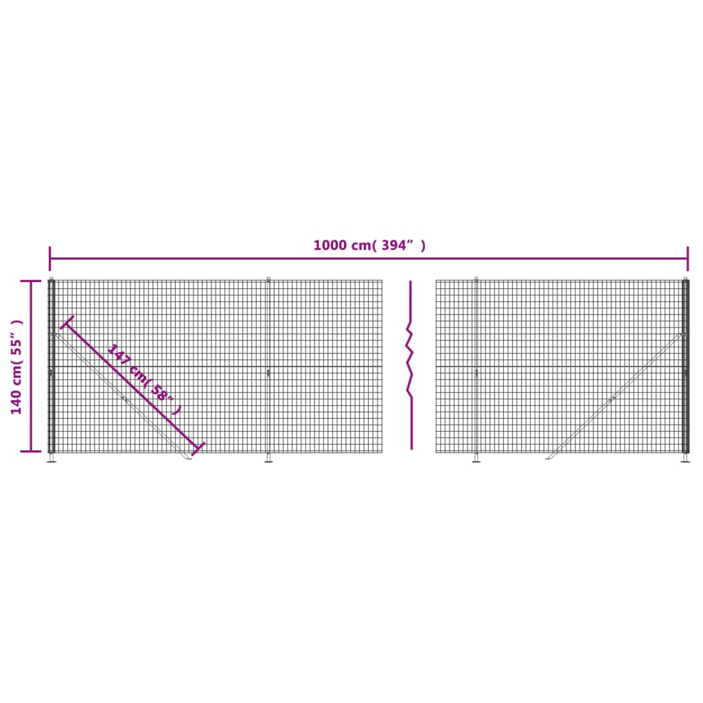 Wire mesh fence with green flange 1.4x10 m