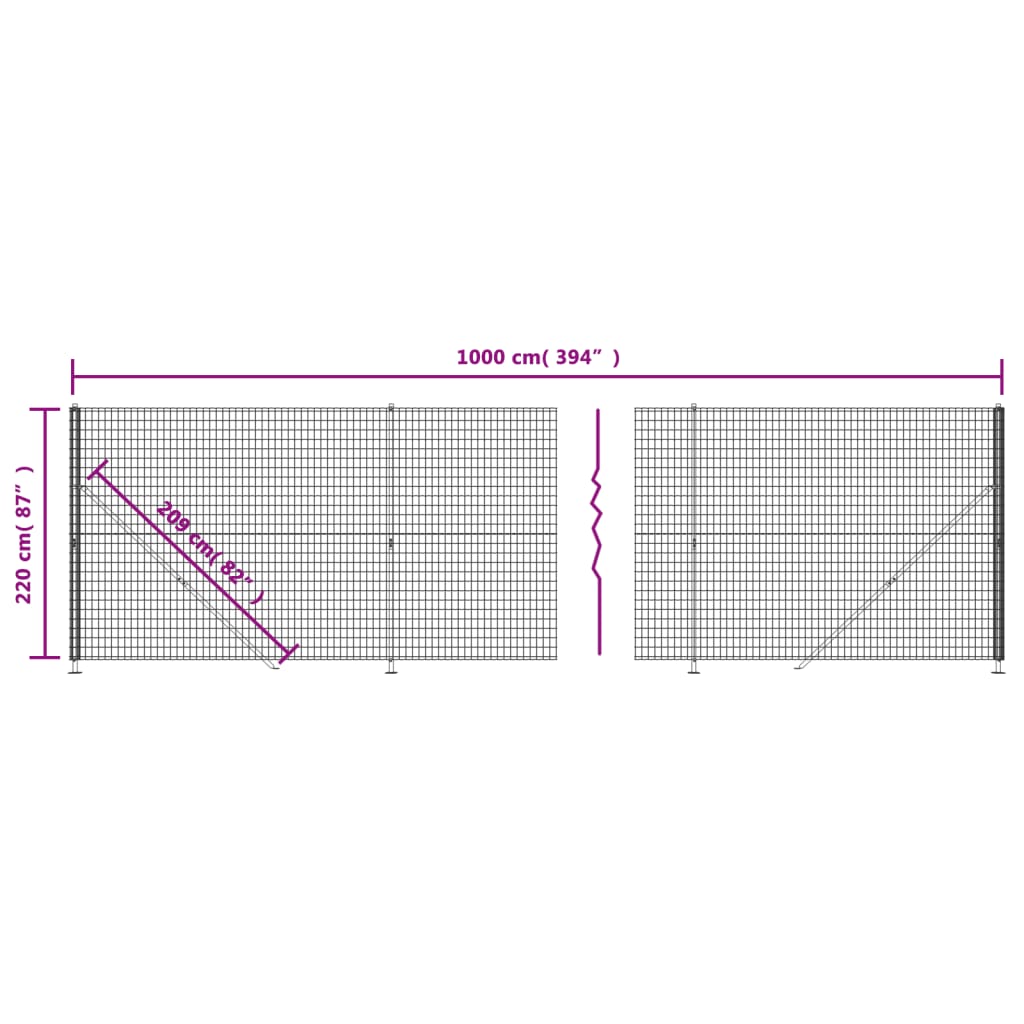 Wire mesh fence with green flange 2.2x10 m