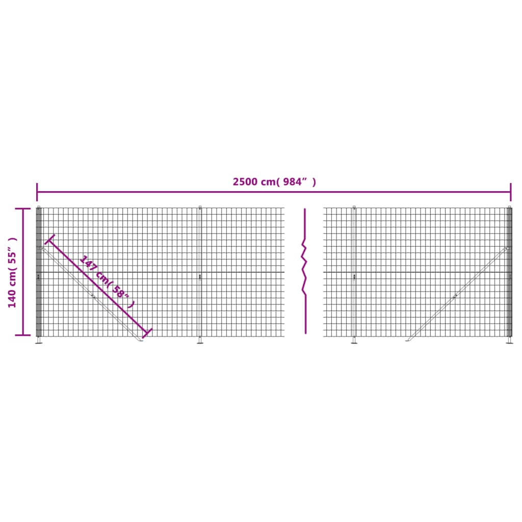 Wire mesh fence with green flange 1.4x25 m