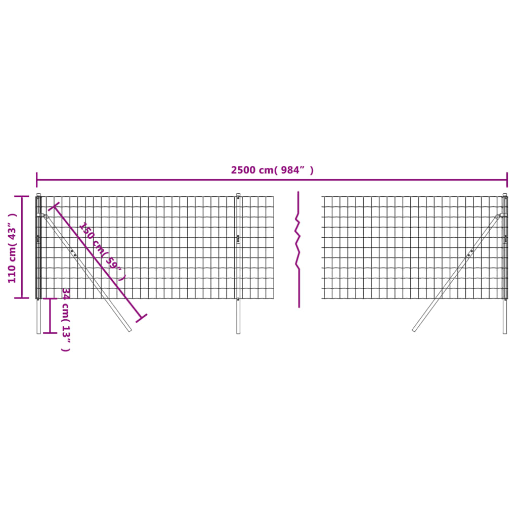 Clôture en treillis métallique anthracite 1,1x25 m