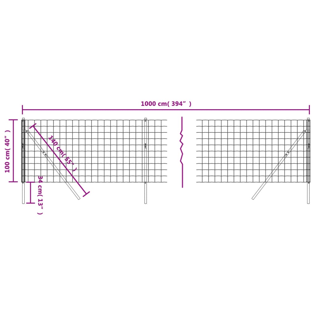 Anthrazitfarbener Maschendrahtzaun 1x10m aus verzinktem Stahl