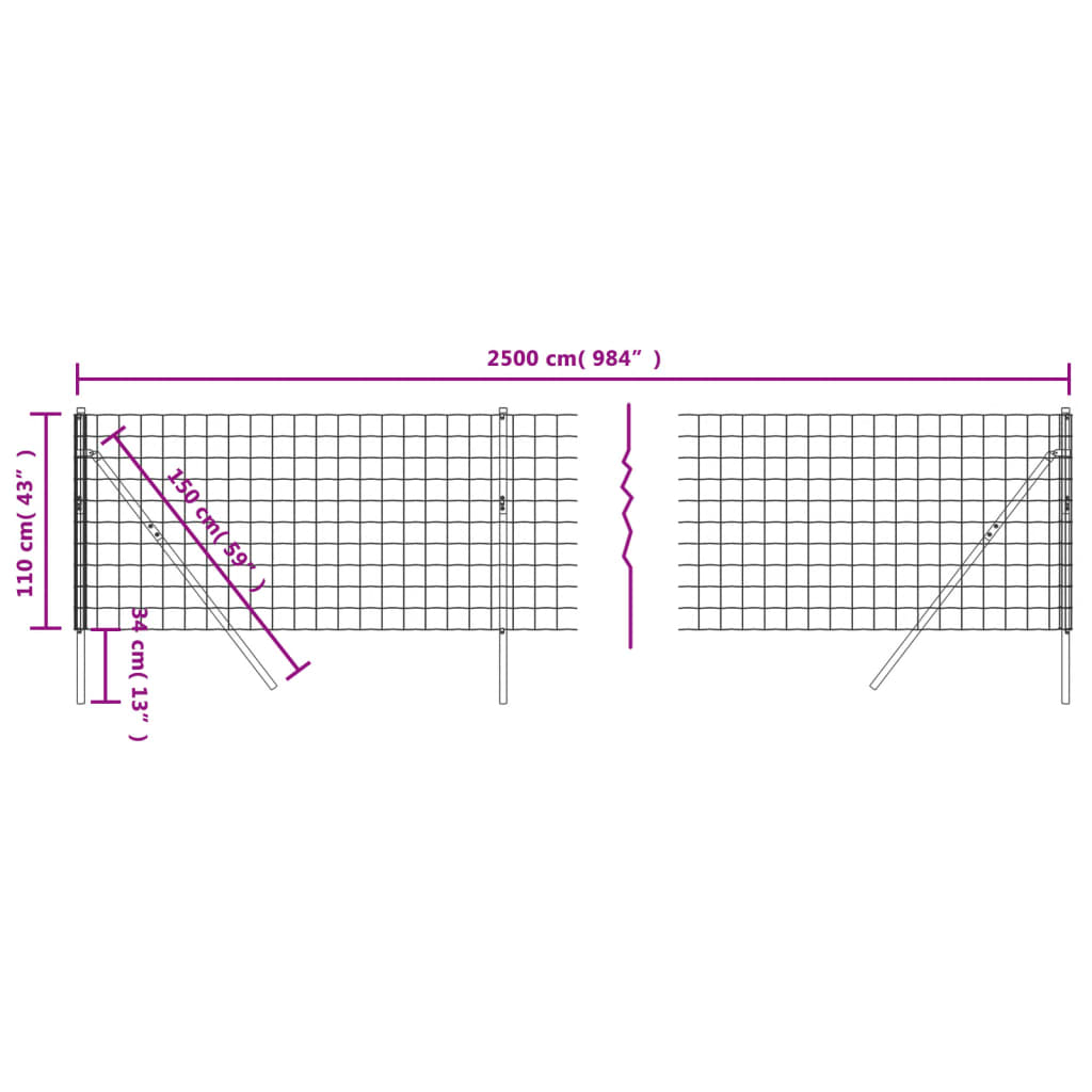 Anthracite wire mesh fence 1.1x25 m