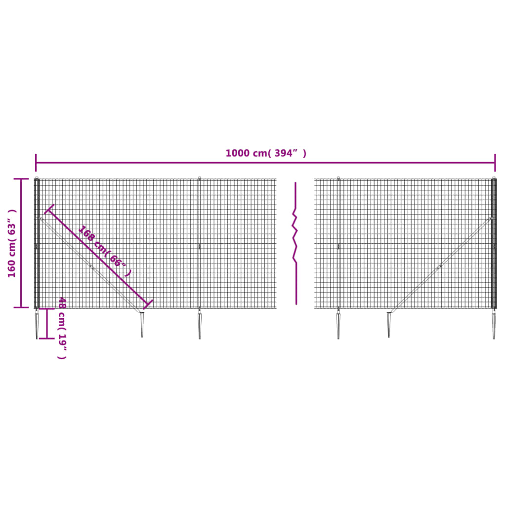 Anthracite wire mesh fence and anchor 1.6x10 m