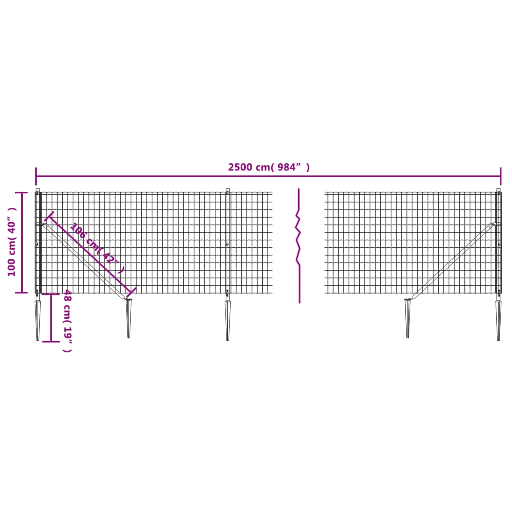 Wire mesh fence and anthracite anchor 1x25 m