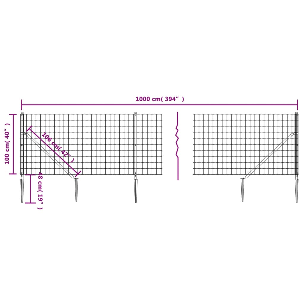 Clôture en treillis métallique et ancrage anthracite 1x10 m