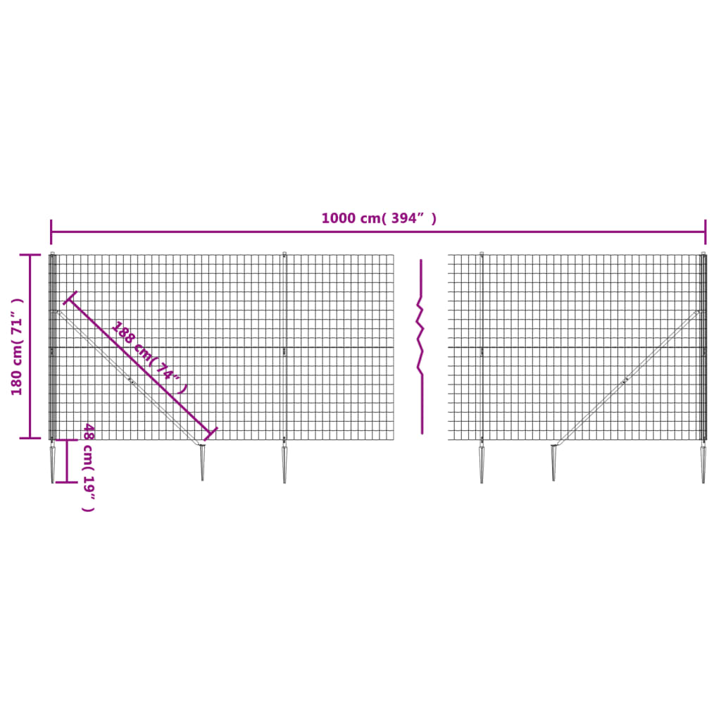 Anthracite wire mesh fence and anchor 1.8x10 m