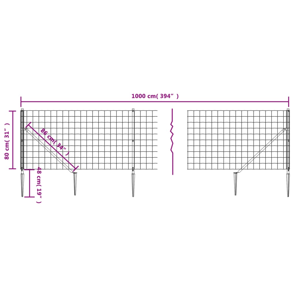 Clôture en treillis métallique et ancrage anthracite 0,8x10 m