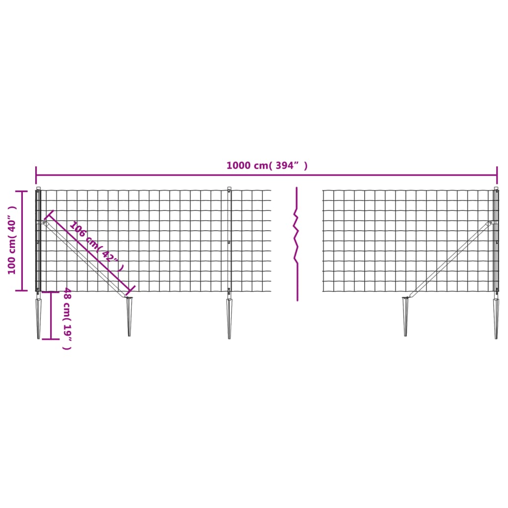 1x10 m Anthracite Wire Mesh Fence and Anchor