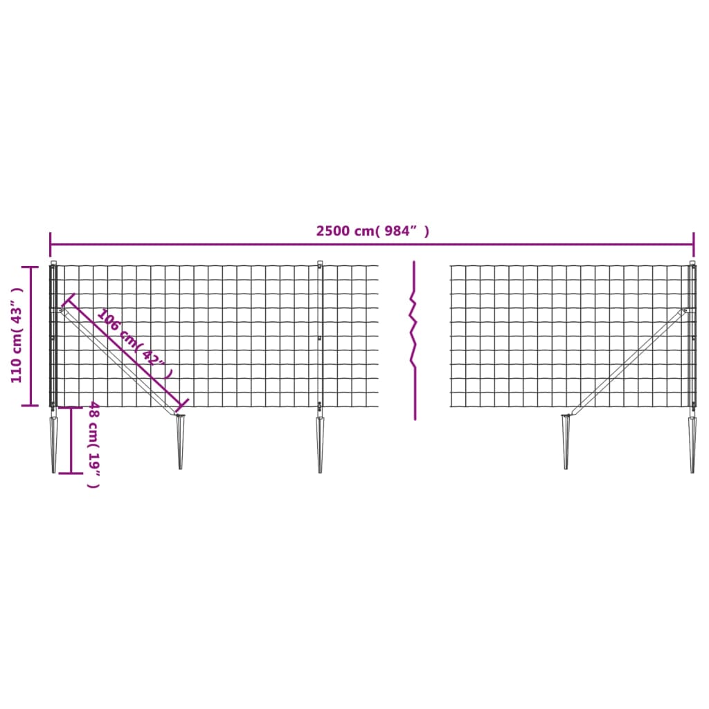 Clôture en treillis métallique et ancrage anthracite 1,1x25 m