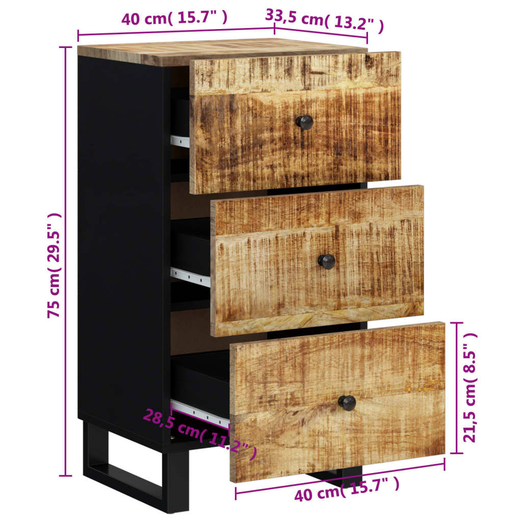 Buffet avec 3 tiroirs 40x33,5x75 cm bois massif de manguier