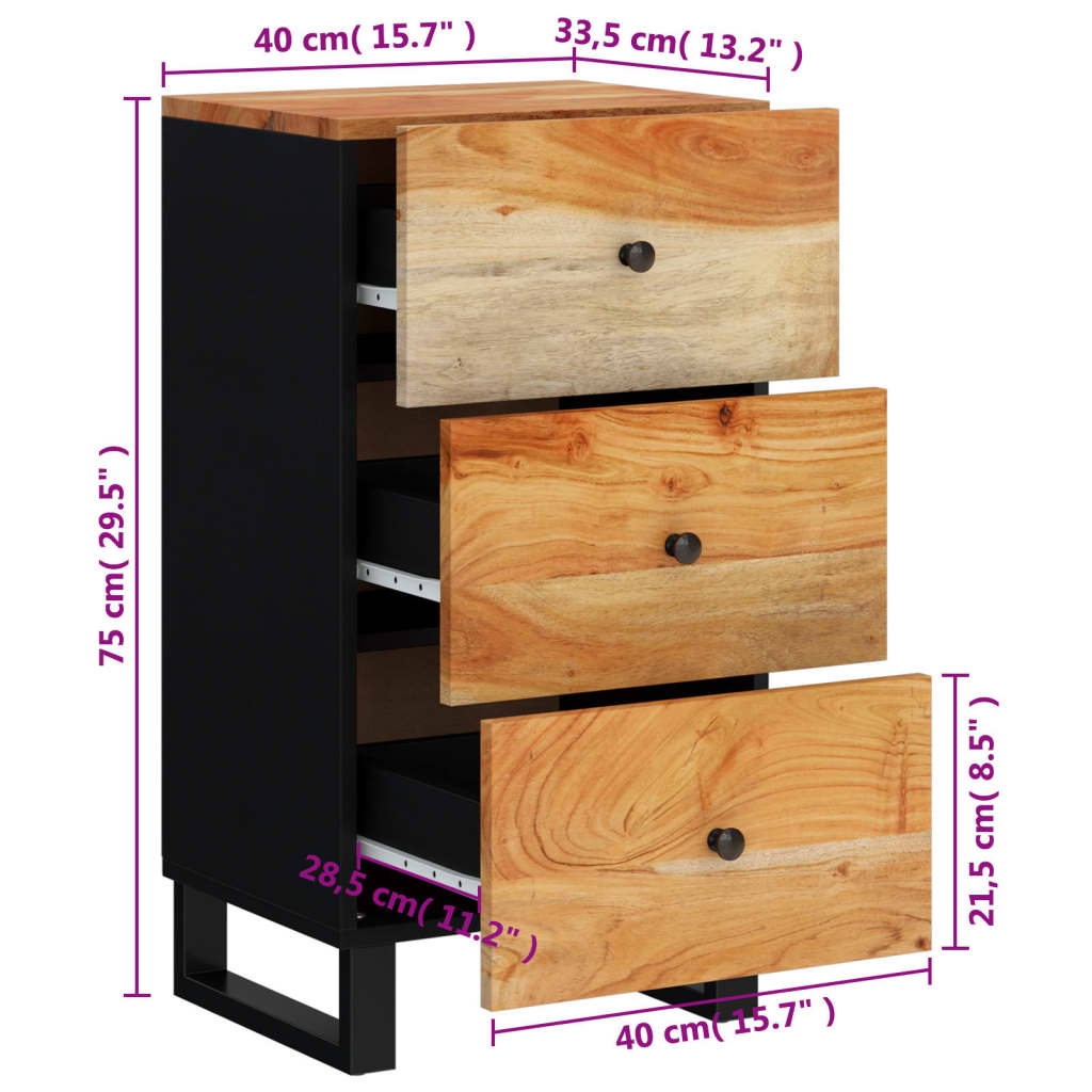 Buffet avec 3 tiroirs 40x33,5x75 cm bois massif d'acacia