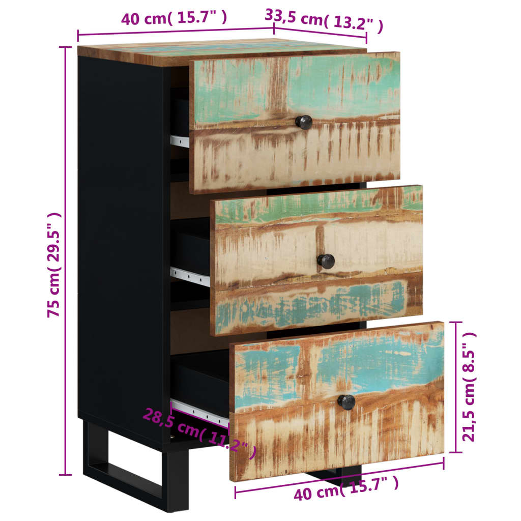 Buffet avec 3 tiroirs 40x33,5x75 cm bois massif de récupération