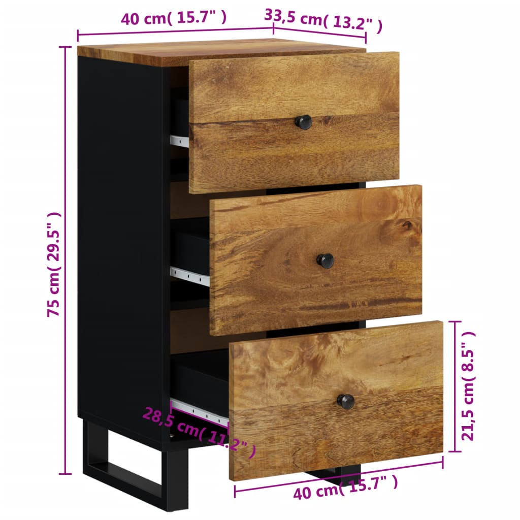 Buffet avec 3 tiroirs 40x33,5x75 cm bois massif de manguier