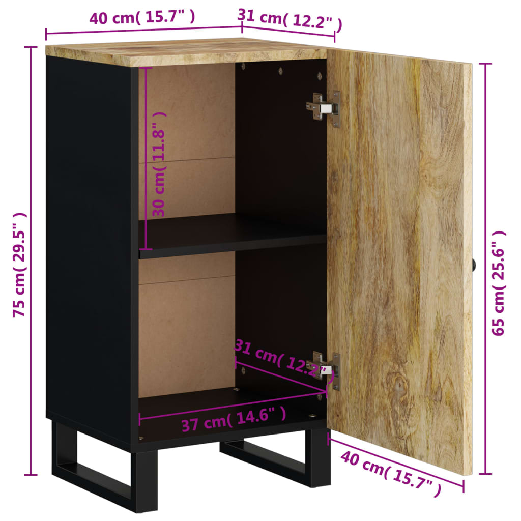 Sideboard mit Tür 40x31x75 cm aus massivem Mangoholz