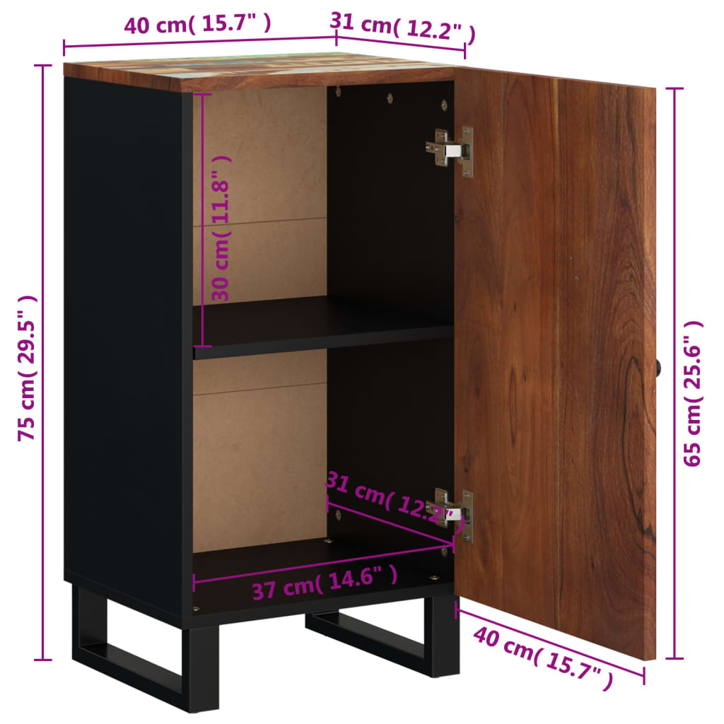 Buffet avec porte 40x31x75 cm bois massif de récupération